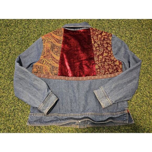 STUDIO WORKS woman M Jacquard Velvet DENIM JACKET Paisley Patchwork Fully Lined - Picture 7 of 8